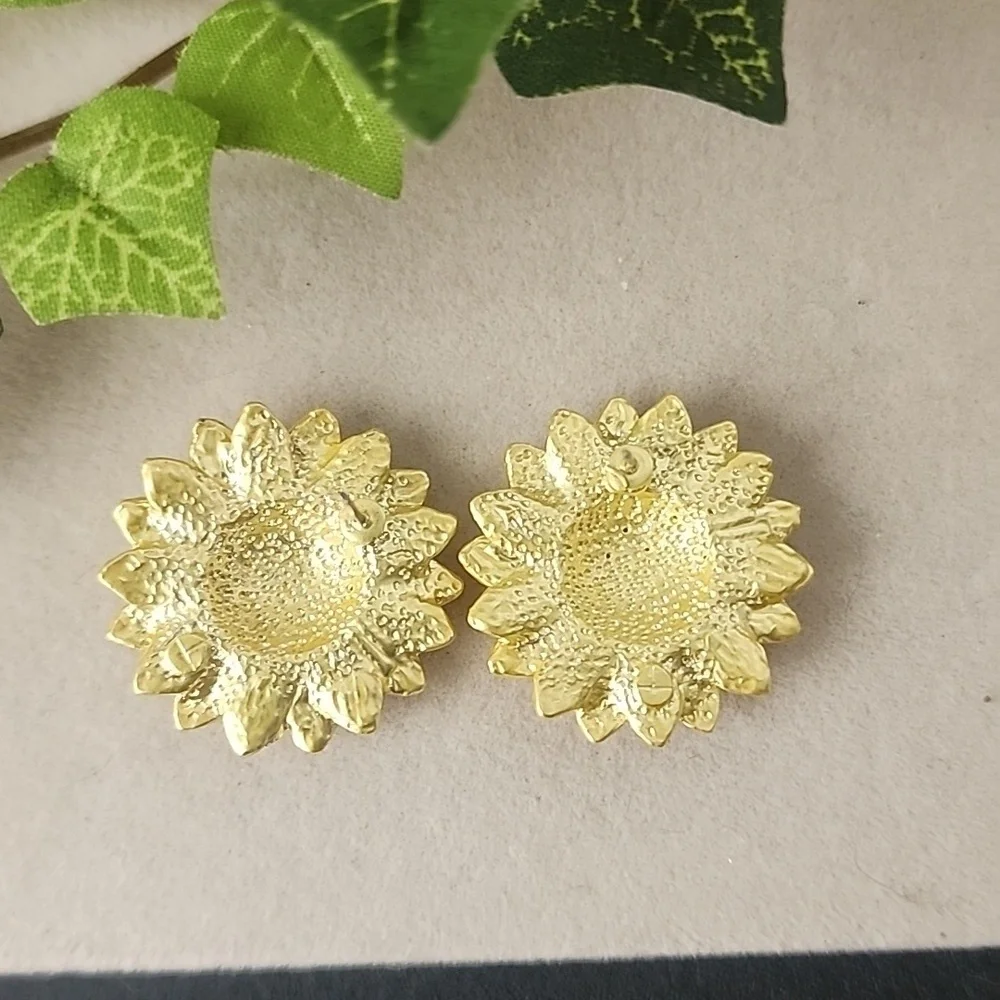 Gold Sunflower Earrings with CZ Stones